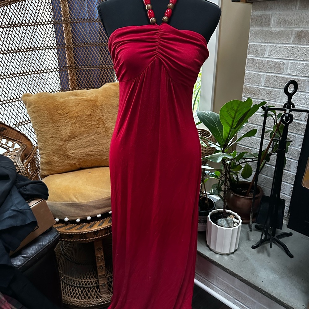 Chic Strapless Red Maxi Dress